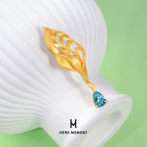 银镀18K金海蓝宝叶子胸针/吊坠