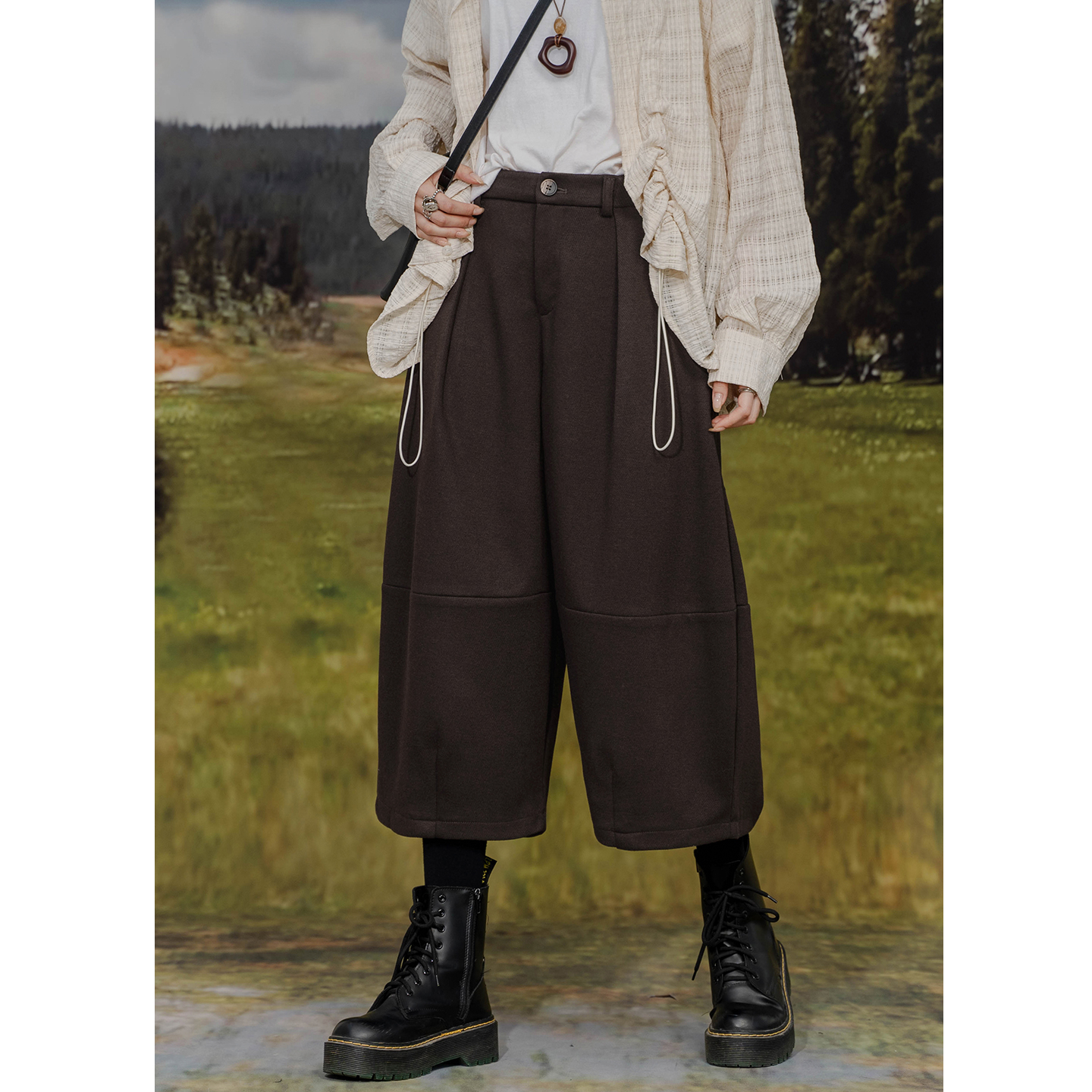 复古毛呢简约百搭宽松阔腿休闲裤