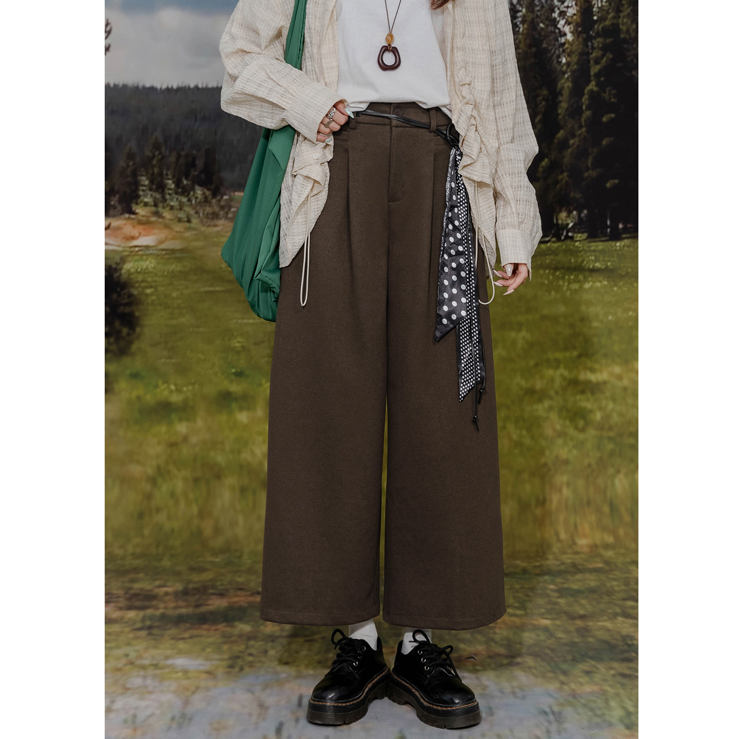 复古高腰毛呢阔腿百搭显瘦九分裤