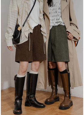 六条猫studio复古灯芯绒五分裤松紧高腰宽松直筒中裤条绒休闲短裤