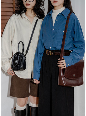 六条猫studio复古柔丝绒长袖衬衫女日系休闲叠穿内搭外穿百搭衬衣