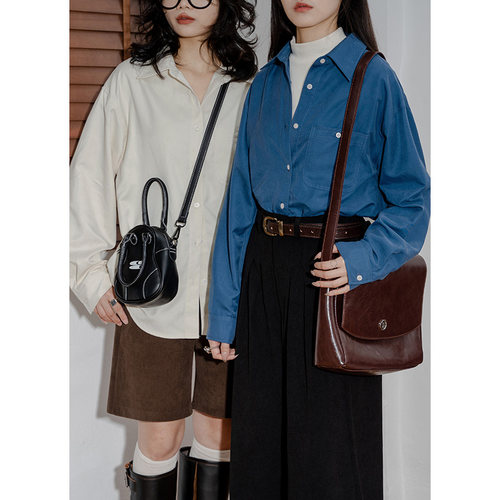 复古柔丝绒休闲日系长袖衬衫