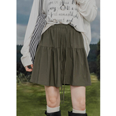 宽松百搭休闲五分裤 复古阔腿短裤 松紧高腰抽绳绑带设计感褶皱裙裤