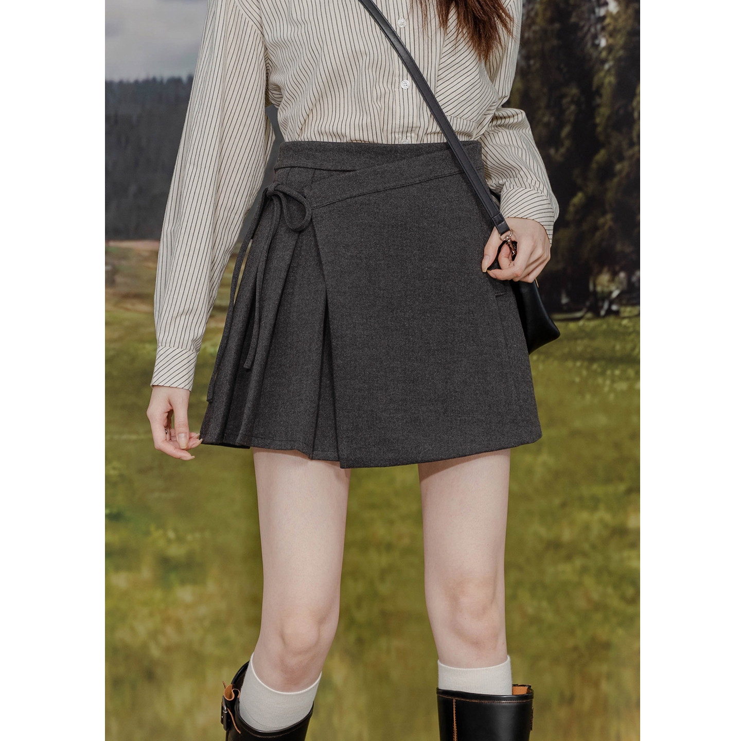 设计感不对衬毛呢简约百搭半身裙