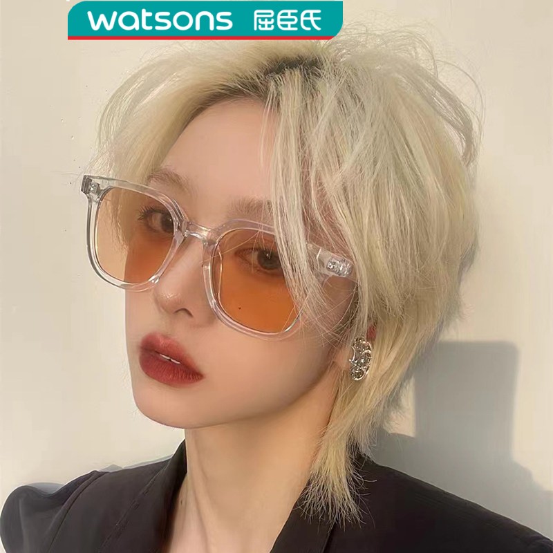 屈臣氏韩版透明茶色方框太阳镜女高级感网红方圆脸显瘦夏季素颜个