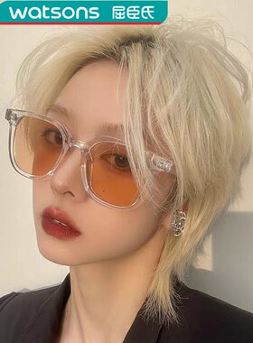 屈臣氏韩版透明茶色方框太阳镜女高级感网红方圆脸显瘦夏季素颜个