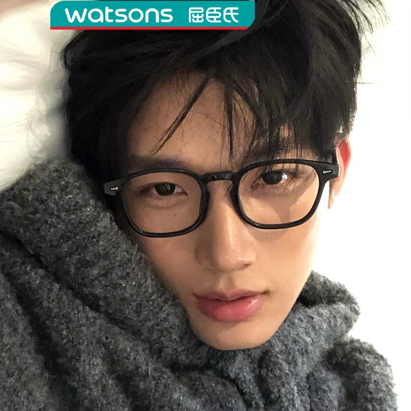 屈臣氏韩系男生复古方形粗框眼镜TR90超轻个性痞帅防蓝光近视镜可
