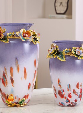 中古玉质万花工艺琉璃花瓶客厅博古架摆件家居样板间酒店美感装饰