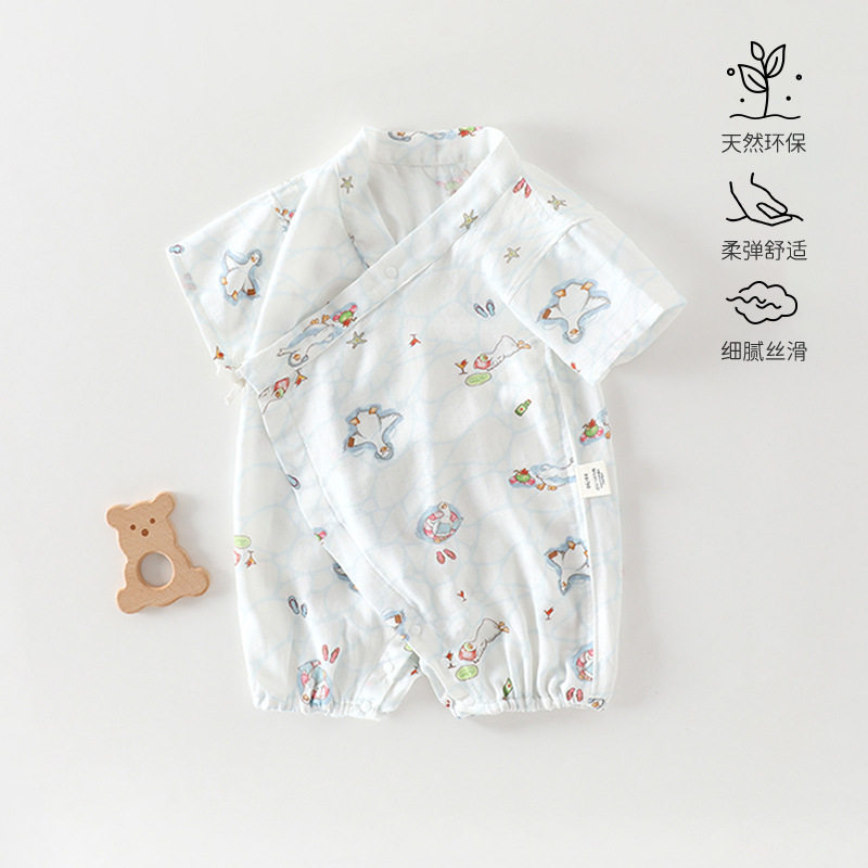 安阳婴童装婴儿衣服夏季竹纤维纱布短袖汉服宝宝连体衣睡衣空调服