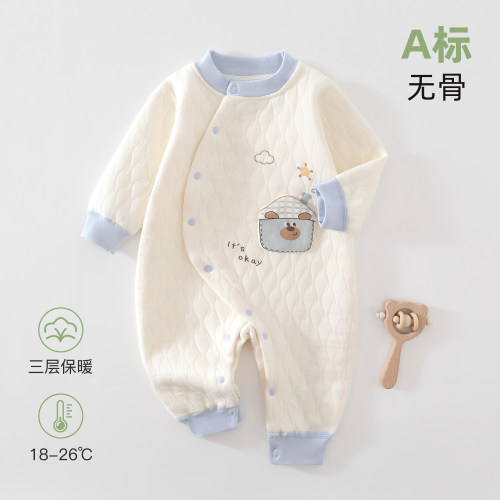 婴儿保暖连体衣小月龄宝宝秋冬款外出服婴幼儿夹棉哈衣爬爬服冬装