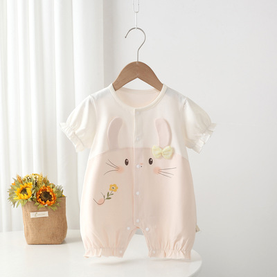 2026夏季新款婴幼儿短袖连体衣薄款女宝可爱洋气兔耳朵卡通外出服