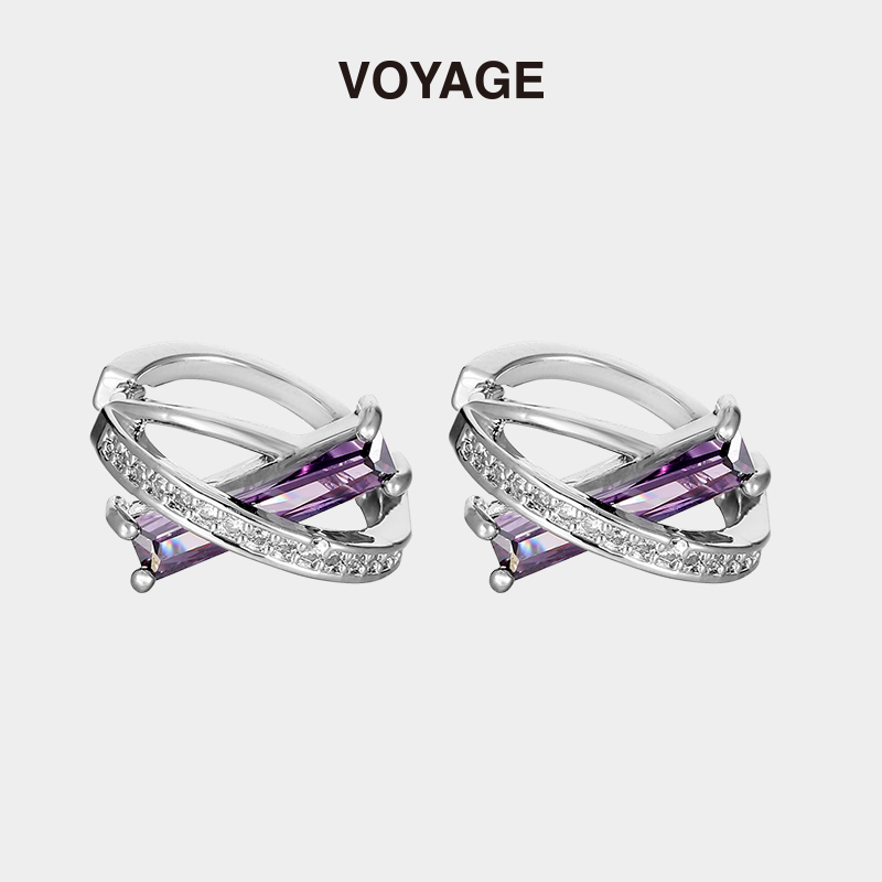 VOYAGE轻奢紫色锆石耳环女