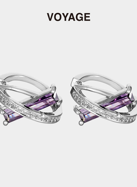 轻奢紫色锆石耳环女配饰耳圈小众设计感高级独特圈圈耳扣耳钉耳饰