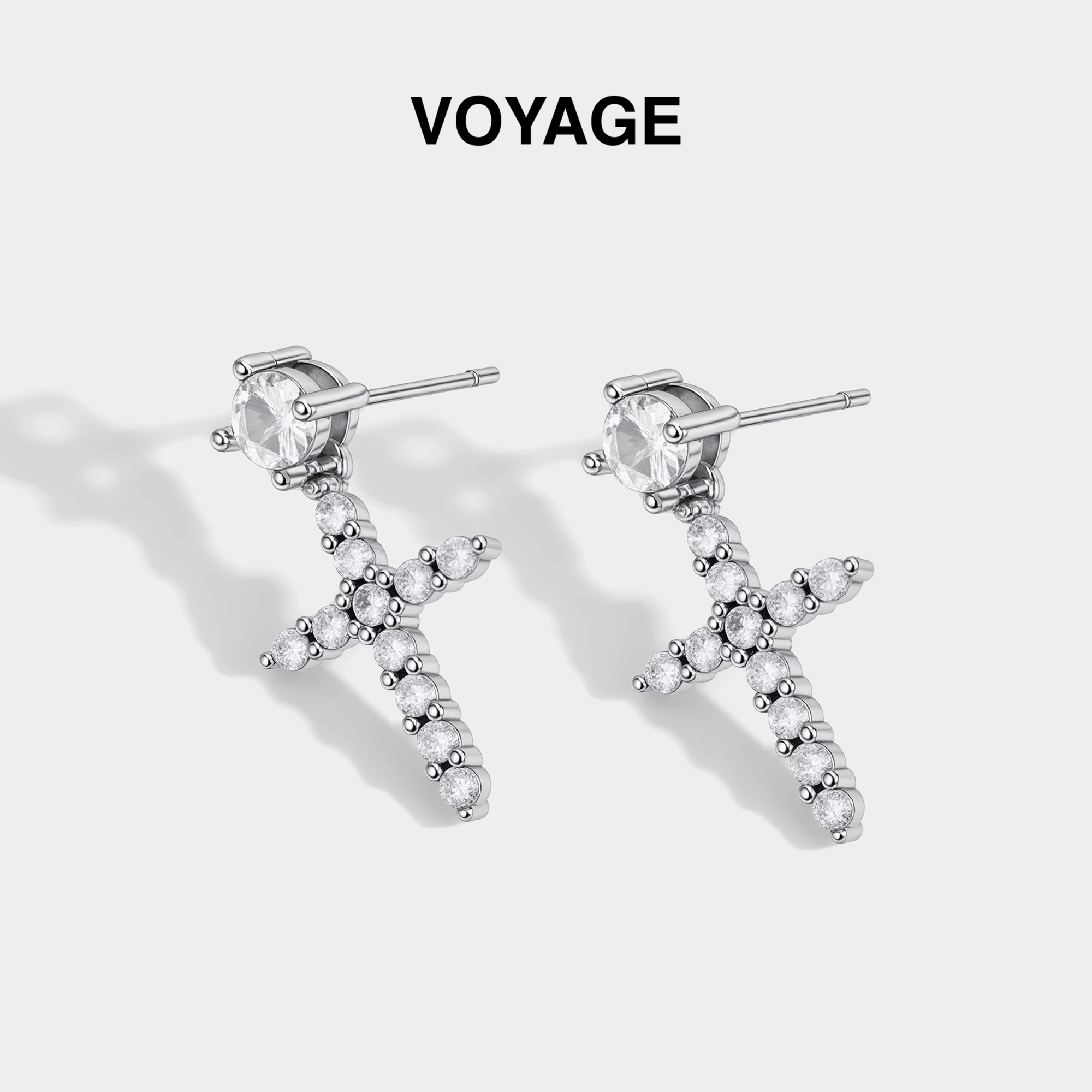 爆闪十字架锆石吊坠耳钉男款耳饰