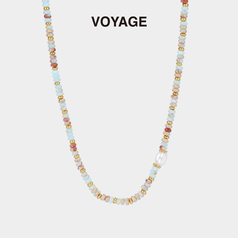 彩色多巴胺天然石串珠锁骨链