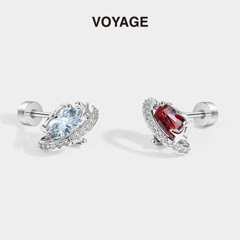 钛合金土星锆石耳钉女小众耳骨钉