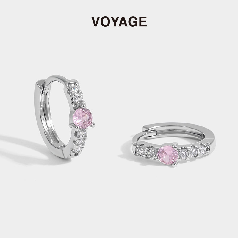 粉色锆石耳环女轻奢小众设计圈圈耳扣高级感耳圈气质耳钉素圈耳饰,饰品/流行首饰/时尚饰品新,耳钉,淘宝优惠券,粉丝福利购,淘宝优惠卷