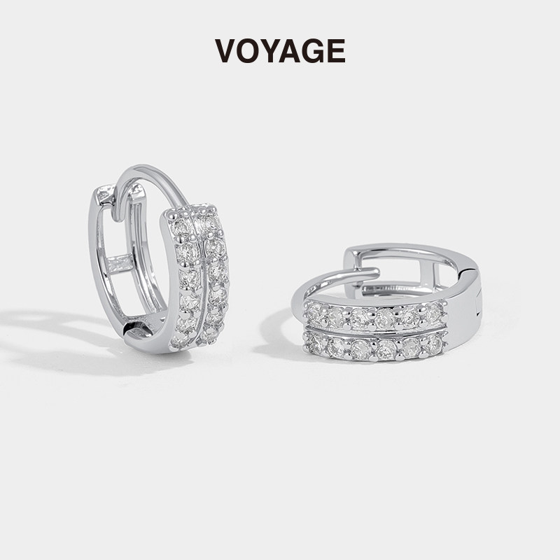 镶钻锆石耳扣素圈耳环耳钉耳饰女