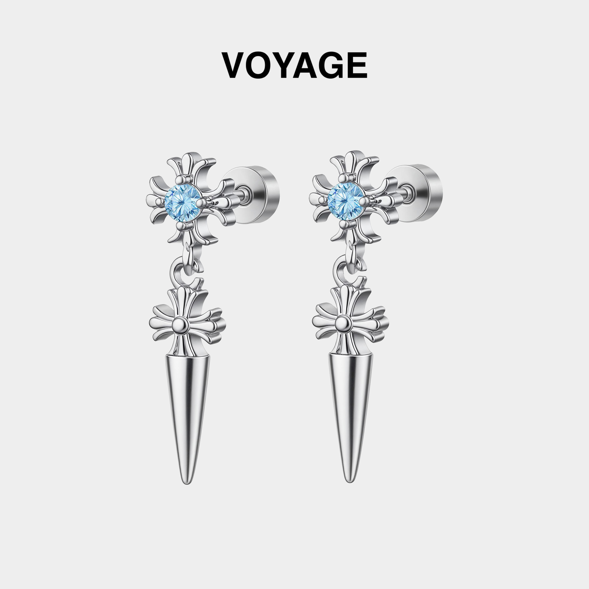 十字架尖锥吊坠钛合金耳钉女耳饰