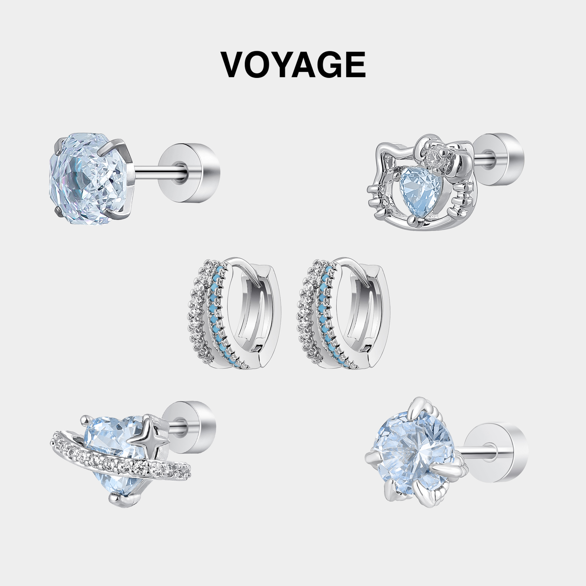 蓝色925纯银耳环女钛钢耳扣耳钉