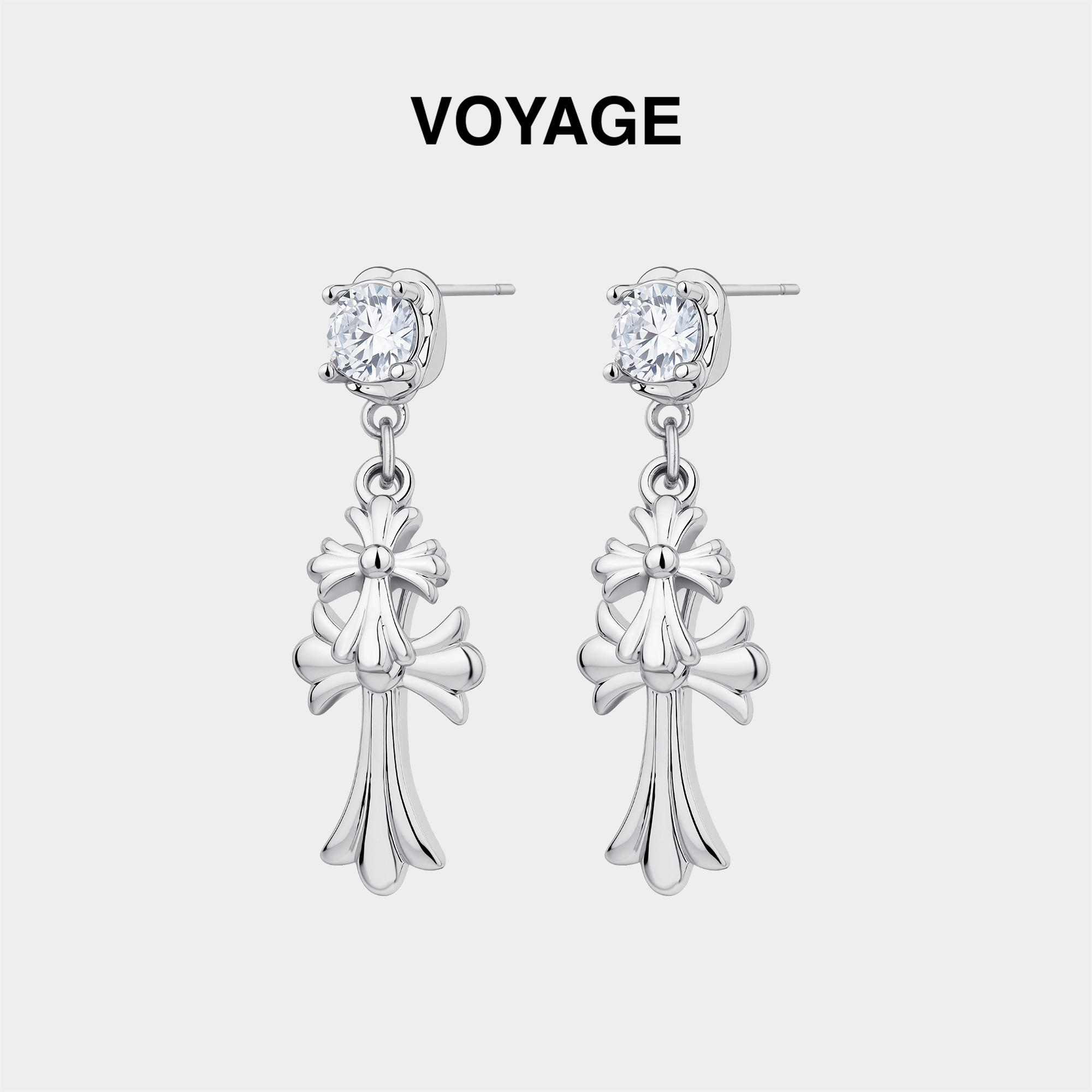 鸢尾花双十字架耳钉男款耳坠耳环