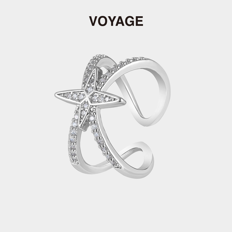 设计感十字星锆石开口可调节戒指
