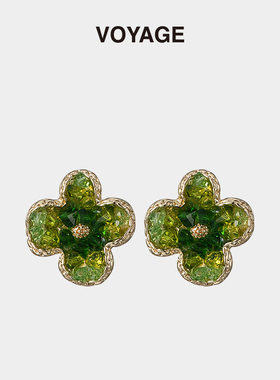 VOYAGE绿色花朵耳钉女夏季小众高级感设计气质法式冷淡风耳环耳饰