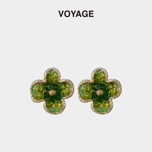 VOYAGE绿色花朵耳钉彩色气质名媛