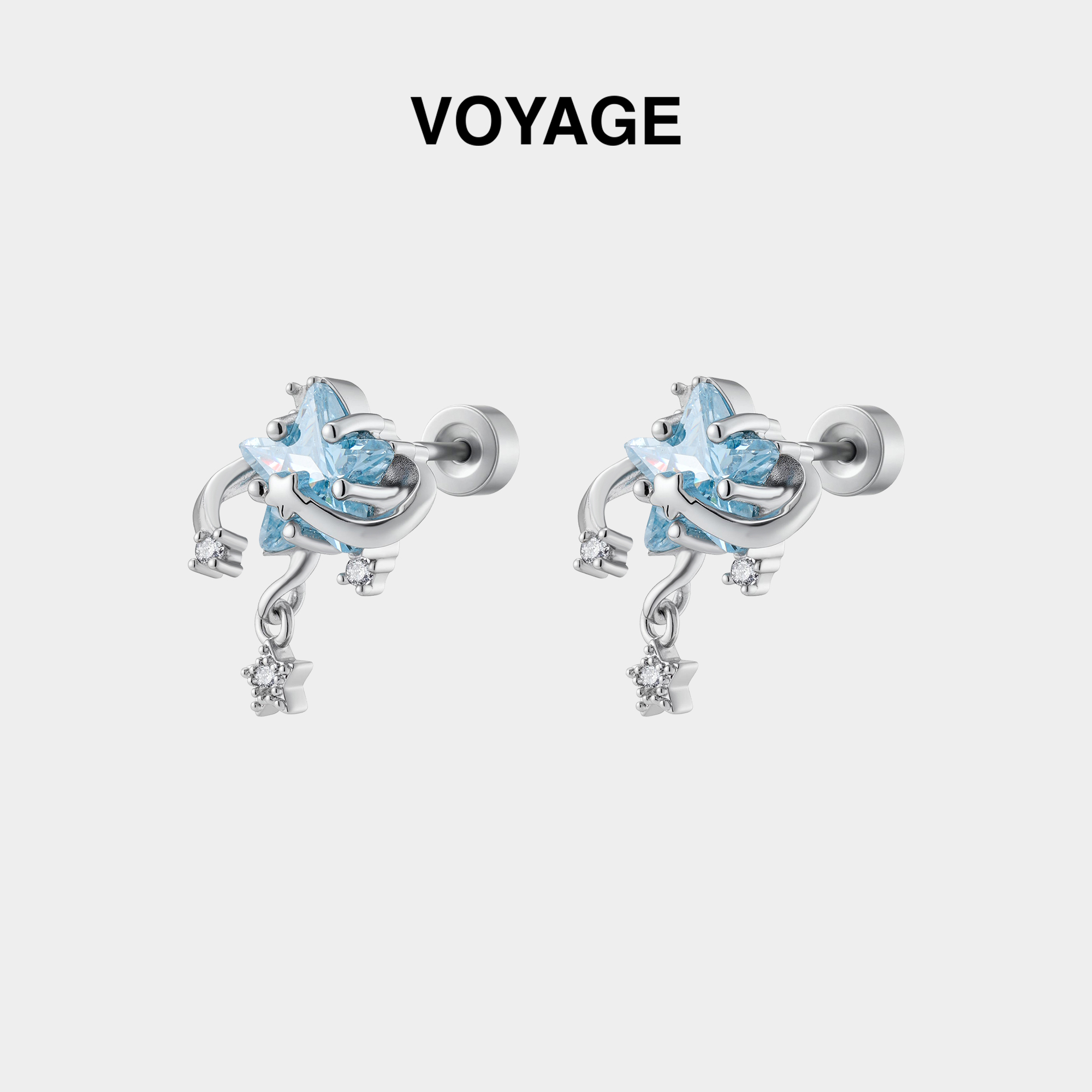 蓝色星轨五角星钛合金耳钉女耳环