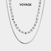 潮流男生高级感配饰夏 项链男款 双层叠戴碎银珍珠款 蛇骨锁骨链男士