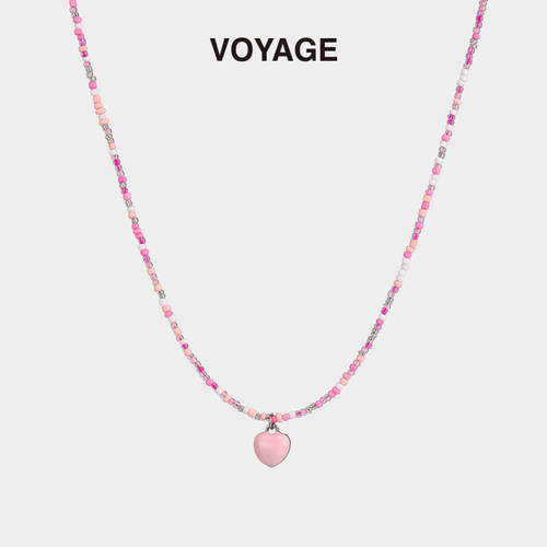 VOYAGE粉色串珠爱心项链甜酷风