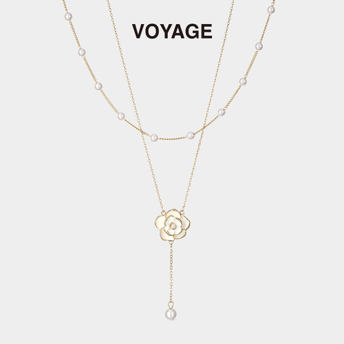 VOYAGE双层流苏珍珠山茶花项链