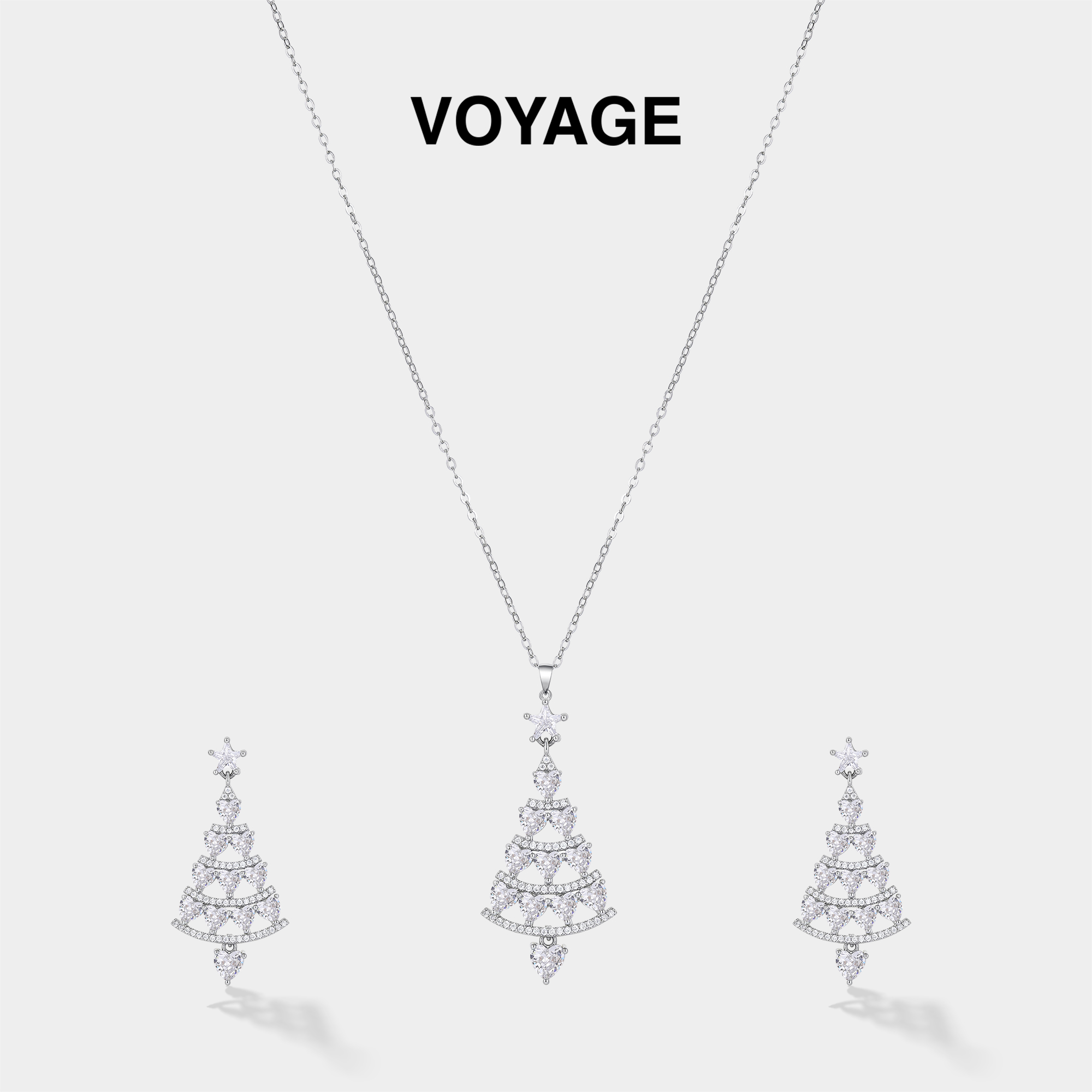 圣诞树项链星星锆石耳钉套装配饰