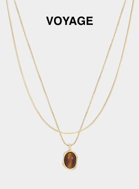 双层叠戴美拉德虎眼石吊坠项链女