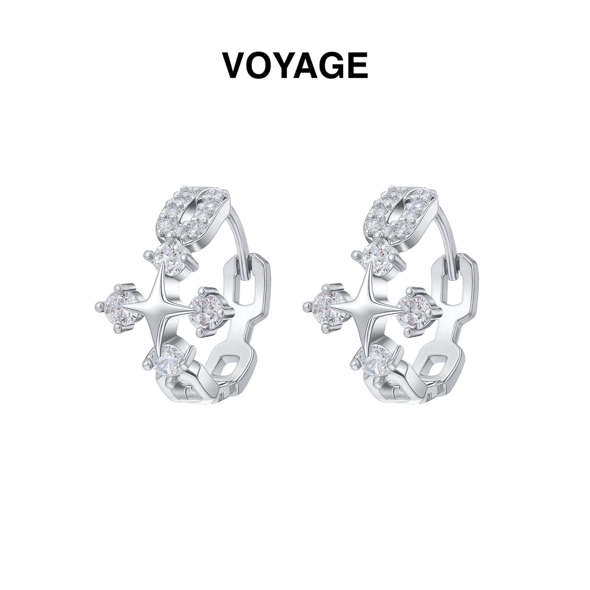 独特星芒十字架耳环男款爆闪锆石耳扣小众圈圈耳圈高级感耳钉耳饰