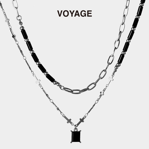 VOYAGE黑色锆石双层叠戴小众项链