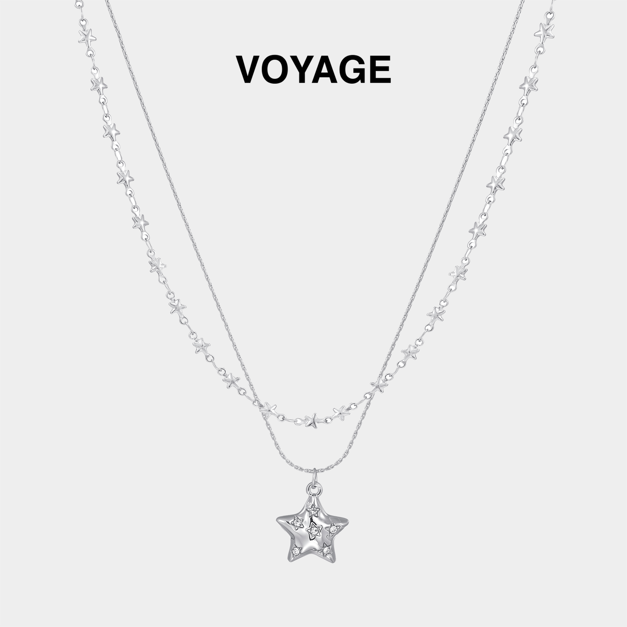 双层叠戴星星项链女款毛钛钢衣链