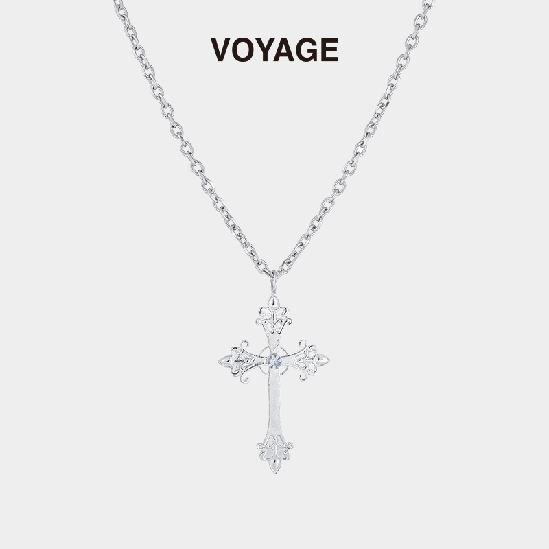 bm同款银色大十字架吊坠长款项链