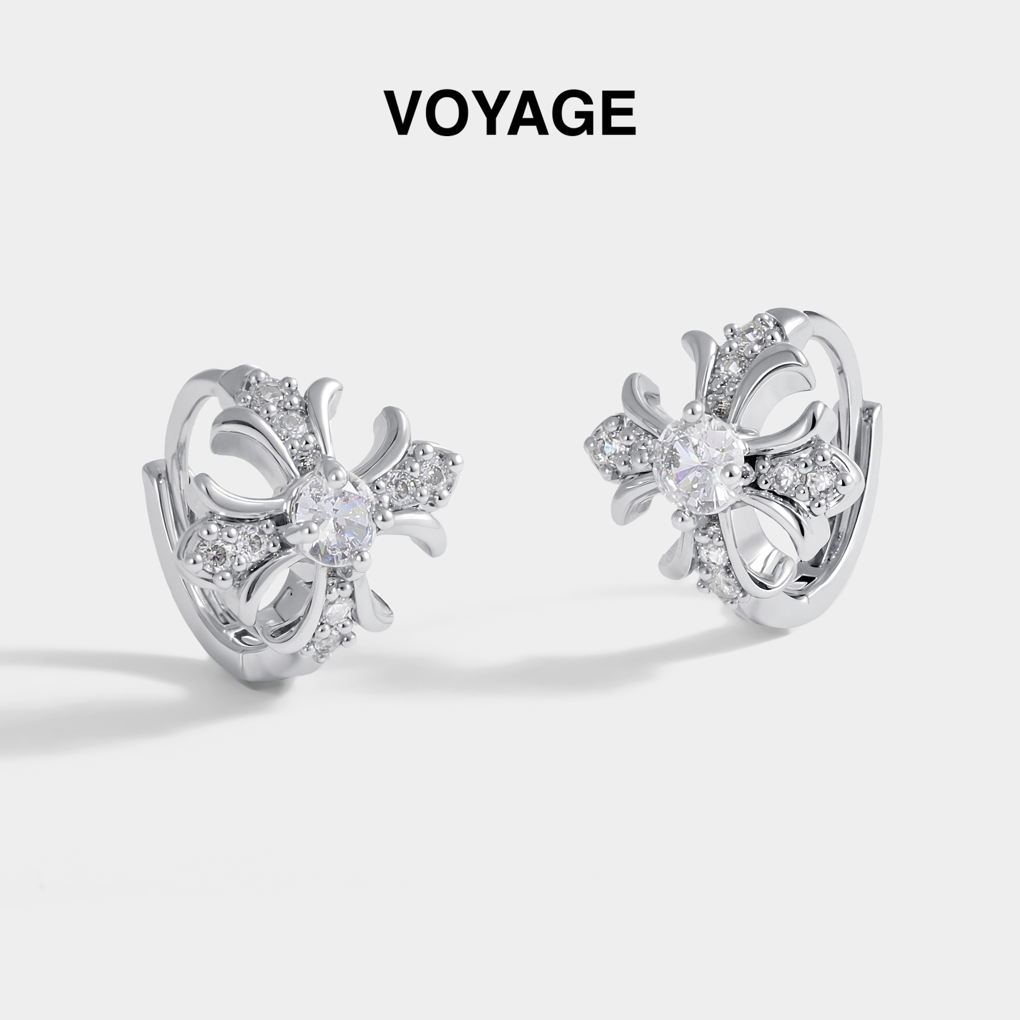 鸢尾花十字架锆石耳环女耳扣耳钉