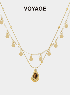 虎眼石项链女美拉德复古风叠戴