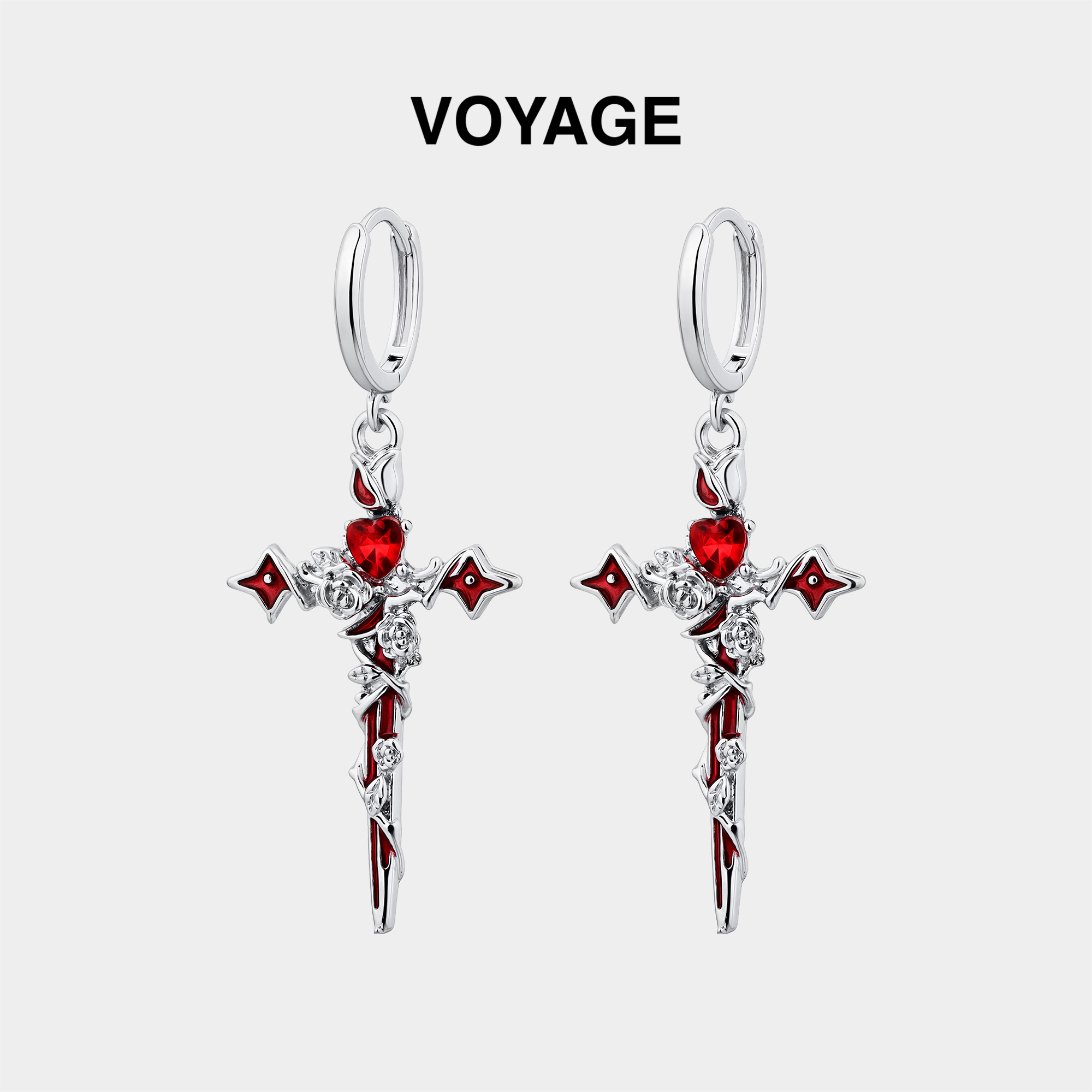 红色十字架吊坠耳环耳扣耳圈耳坠