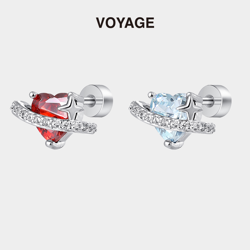 土星钛合金耳钉女蓝红色耳骨钉