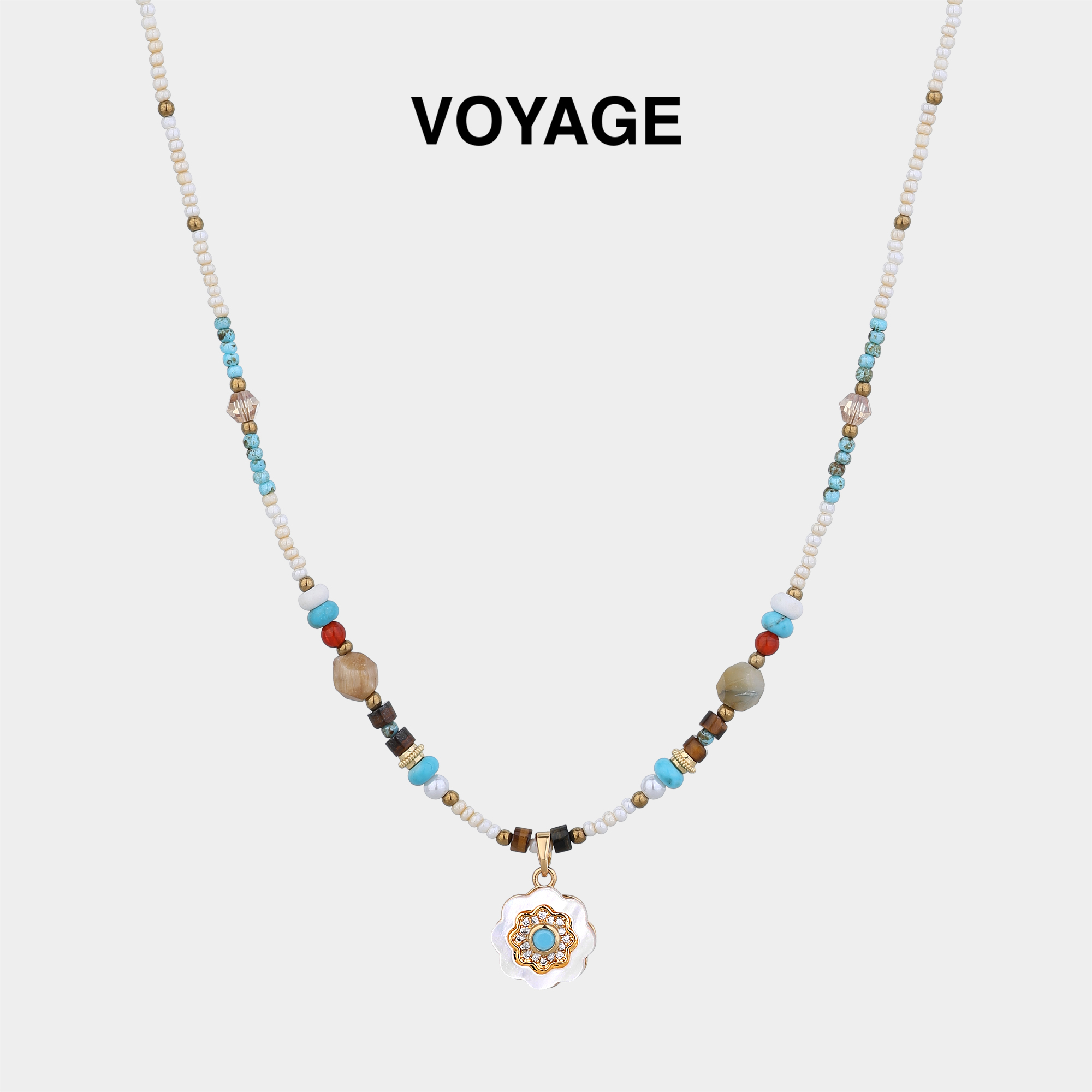 贝壳花朵吊坠项链串珠毛衣链配饰