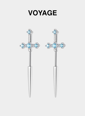 碎冰蓝宝剑耳骨钉女钛合金恶魔钉钛钢锆石耳钉耳蜗钉耳环秋冬耳饰