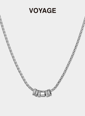 VOYAGE圆环锆石吊坠男士项链女轻奢小众锁骨链男生高级感链子配饰