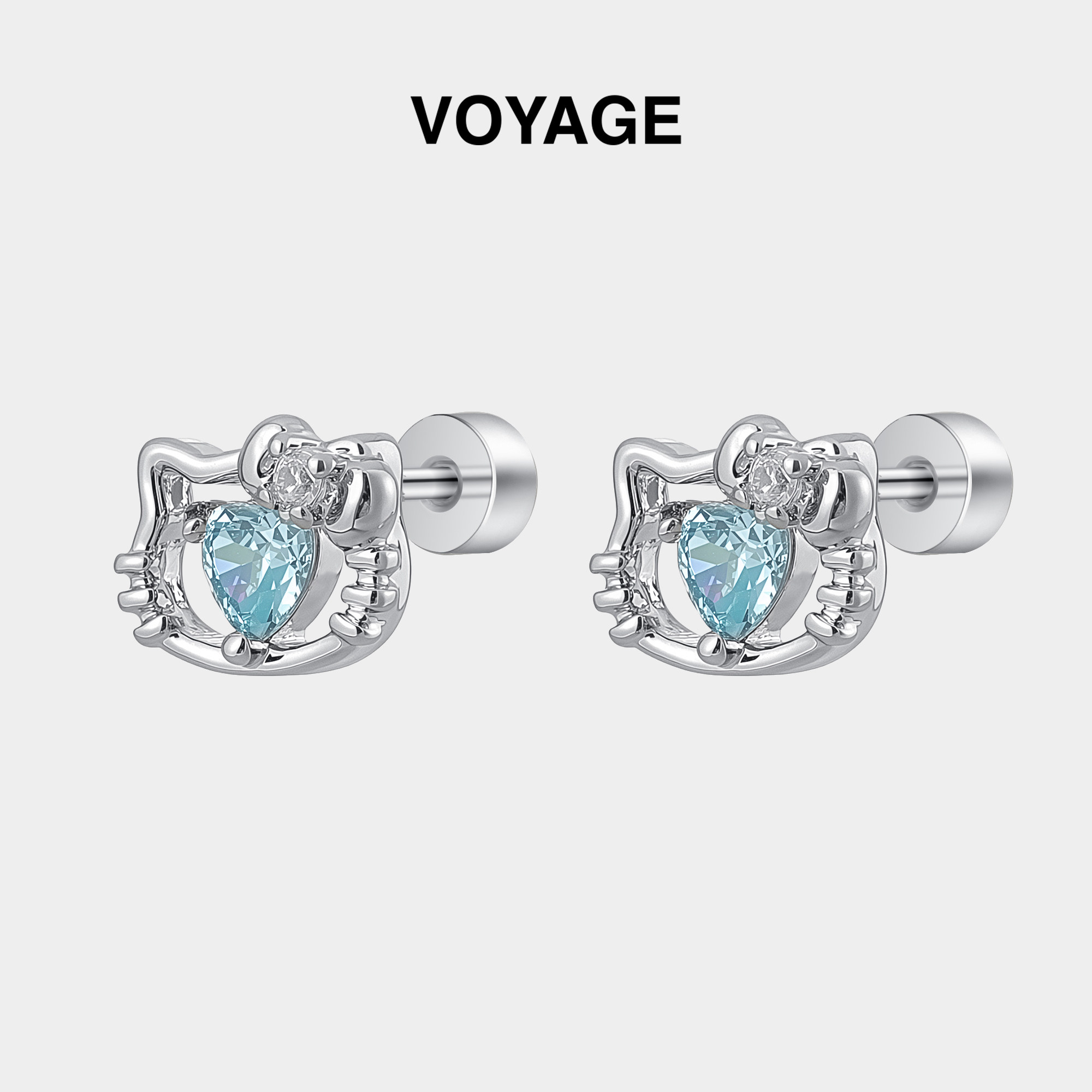 钛合金kt猫蓝色爱心耳钉耳坠耳饰