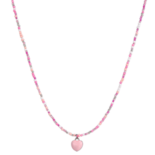 粉色串珠爱心吊坠项链夏日多巴胺饰品女款甜酷配饰轻奢小众锁骨链