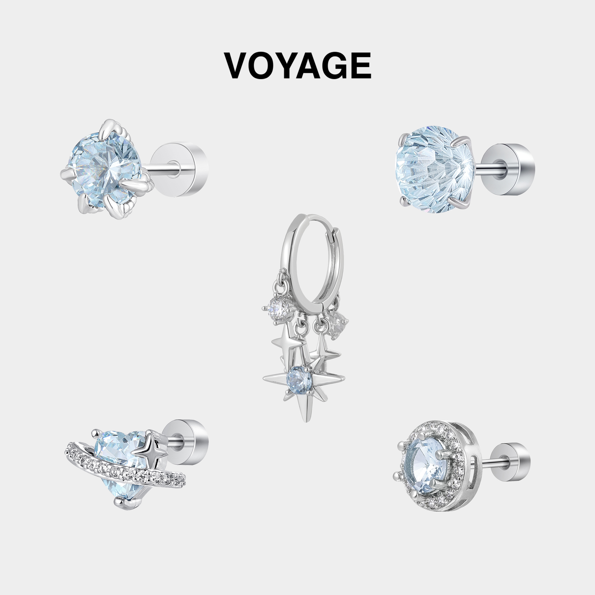 蓝色钛合金爱心耳钉女耳骨钉耳饰