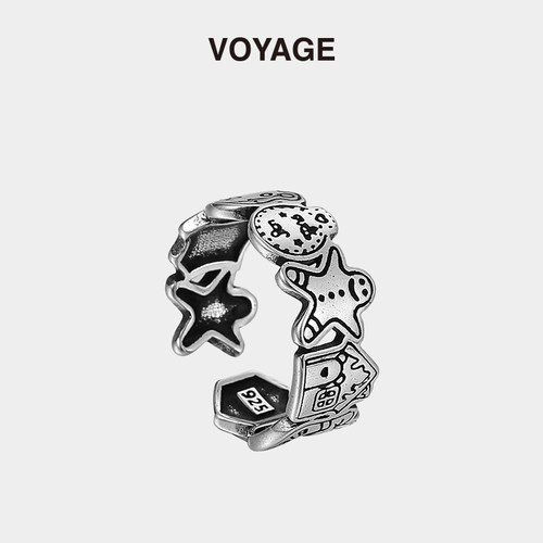 VOYAGE涂鸦姜饼人可调节开口戒潮
