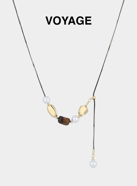 珍珠款吊坠长款项链虎眼石毛衣链